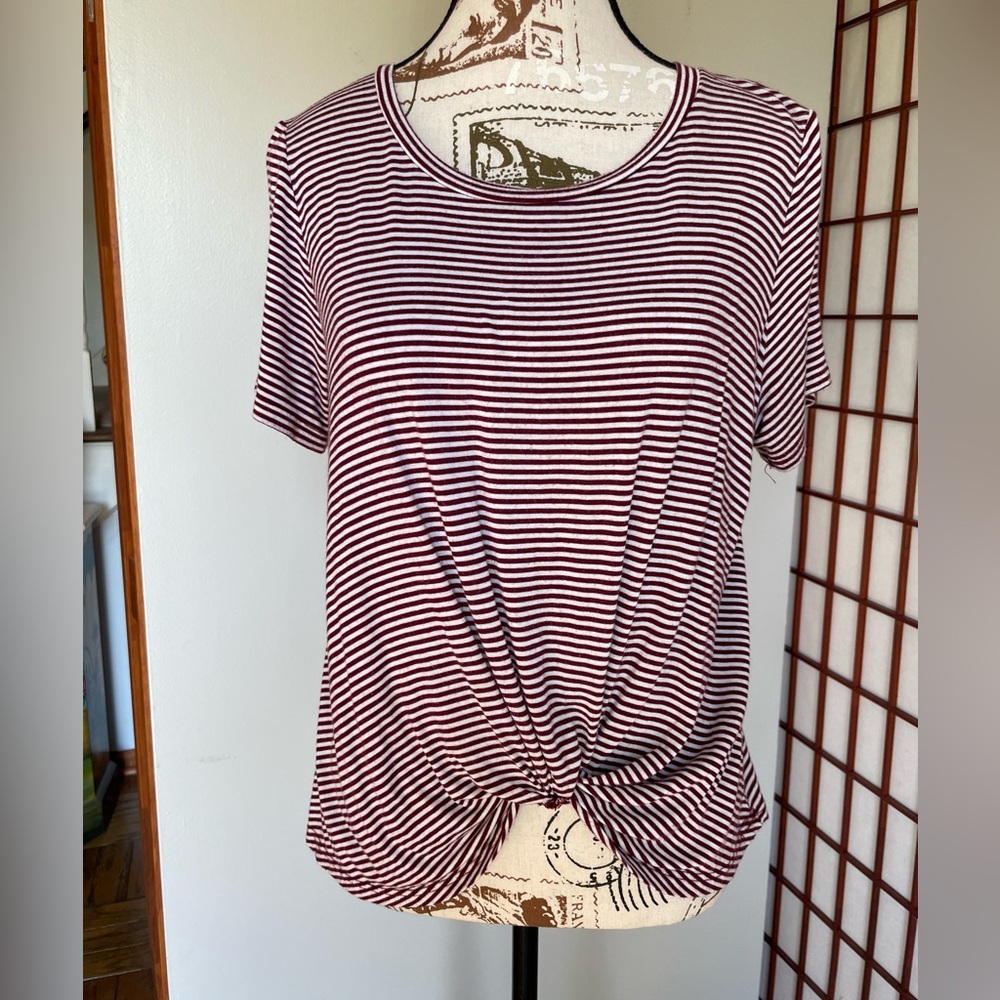 Funky Pink Striped Twist Front Tee, Size M